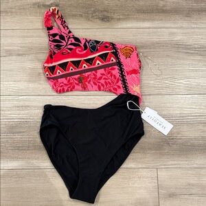 Seafolly Pink and Black One-Shoulder Bikini